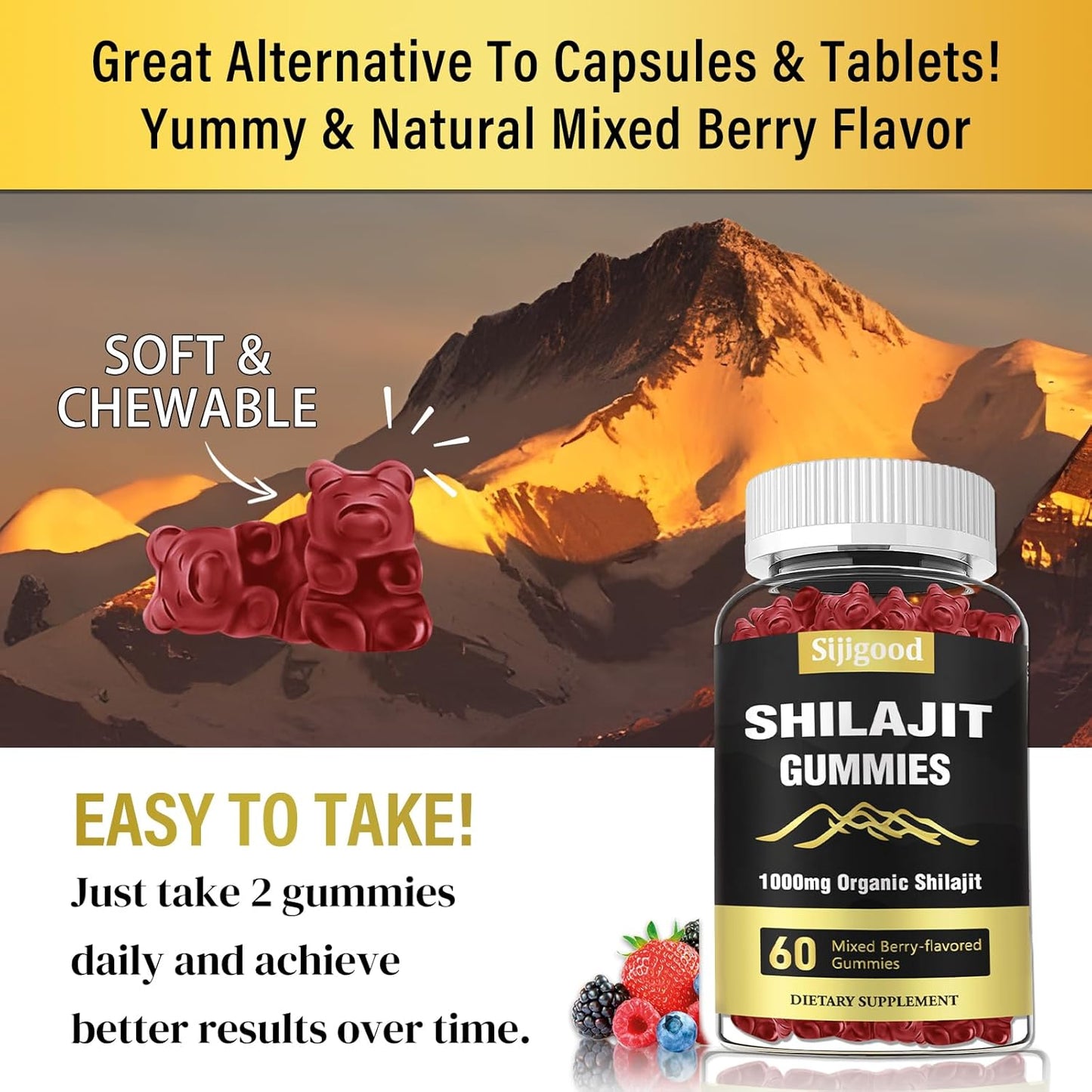 Mixed Berry Flavored Sijigood Shilajit Gummies - 60 Gummies with 85+ Trace Minerals for Men & Women