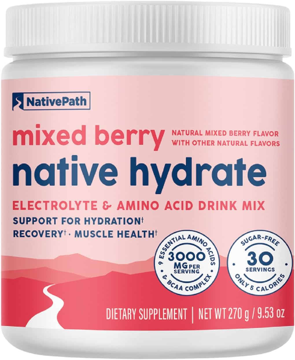 Mixed Berry NativePath Native Hydrate Powder - Zero Sugar Electrolytes & BCAAs, Keto & Paleo Friendly - 30 Servings