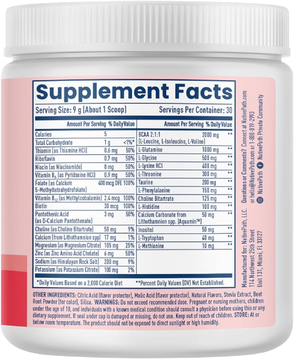 Mixed Berry NativePath Native Hydrate Powder - Zero Sugar Electrolytes & BCAAs, Keto & Paleo Friendly - 30 Servings