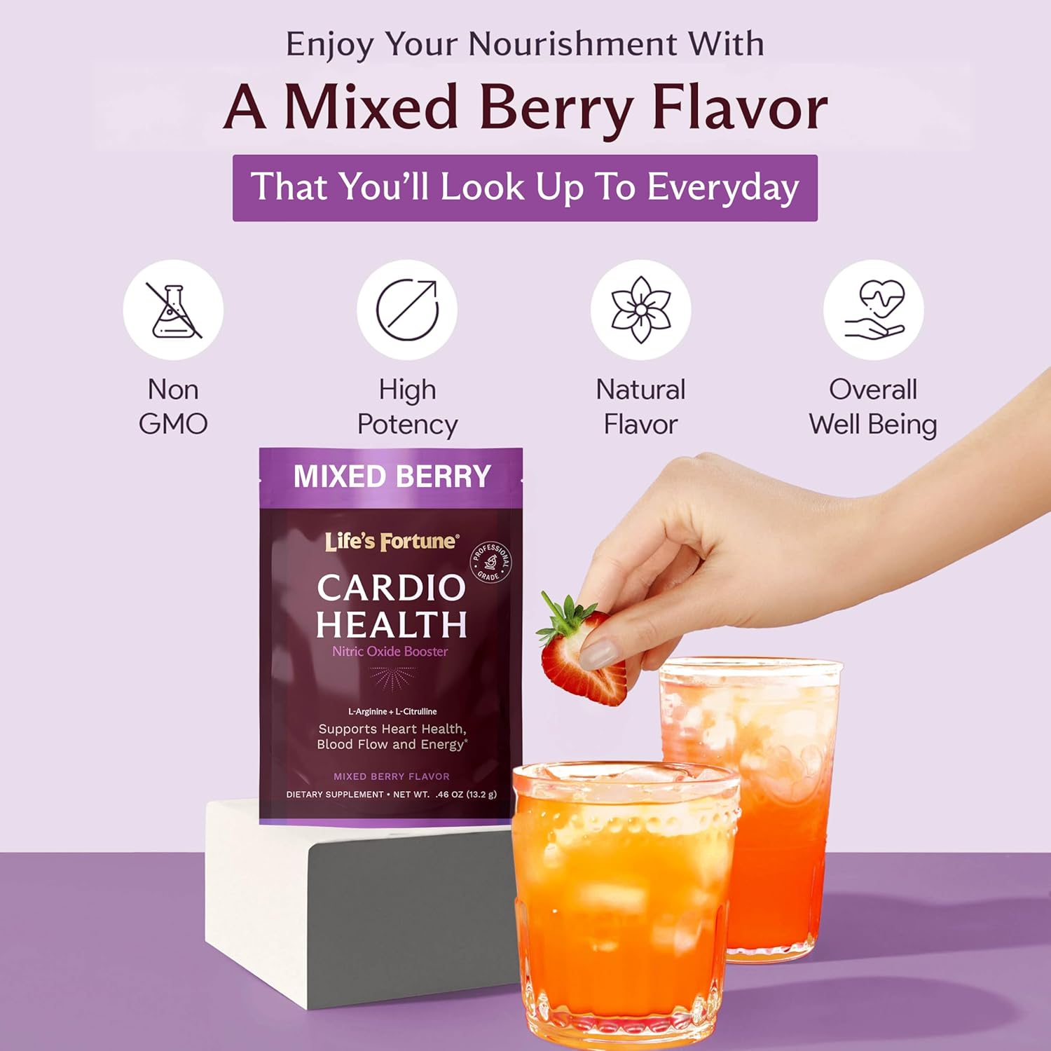 Mixed Berry Nitric Oxide Booster Drink Supplement - 5000mg L Arginine & 1000mg L Citrulline Complex Powder - Cardio Health Support Trail Pack (7 Servings)