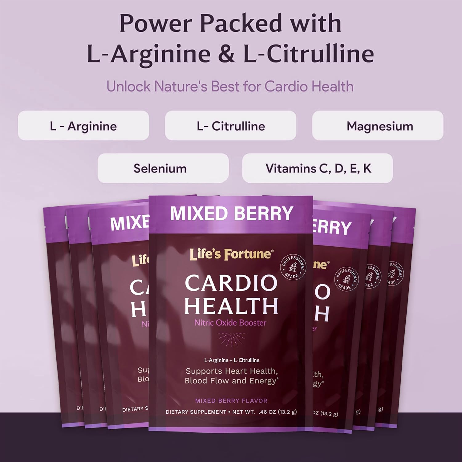 Mixed Berry Nitric Oxide Booster Drink Supplement - 5000mg L Arginine & 1000mg L Citrulline Complex Powder - Cardio Health Support Trail Pack (7 Servings)