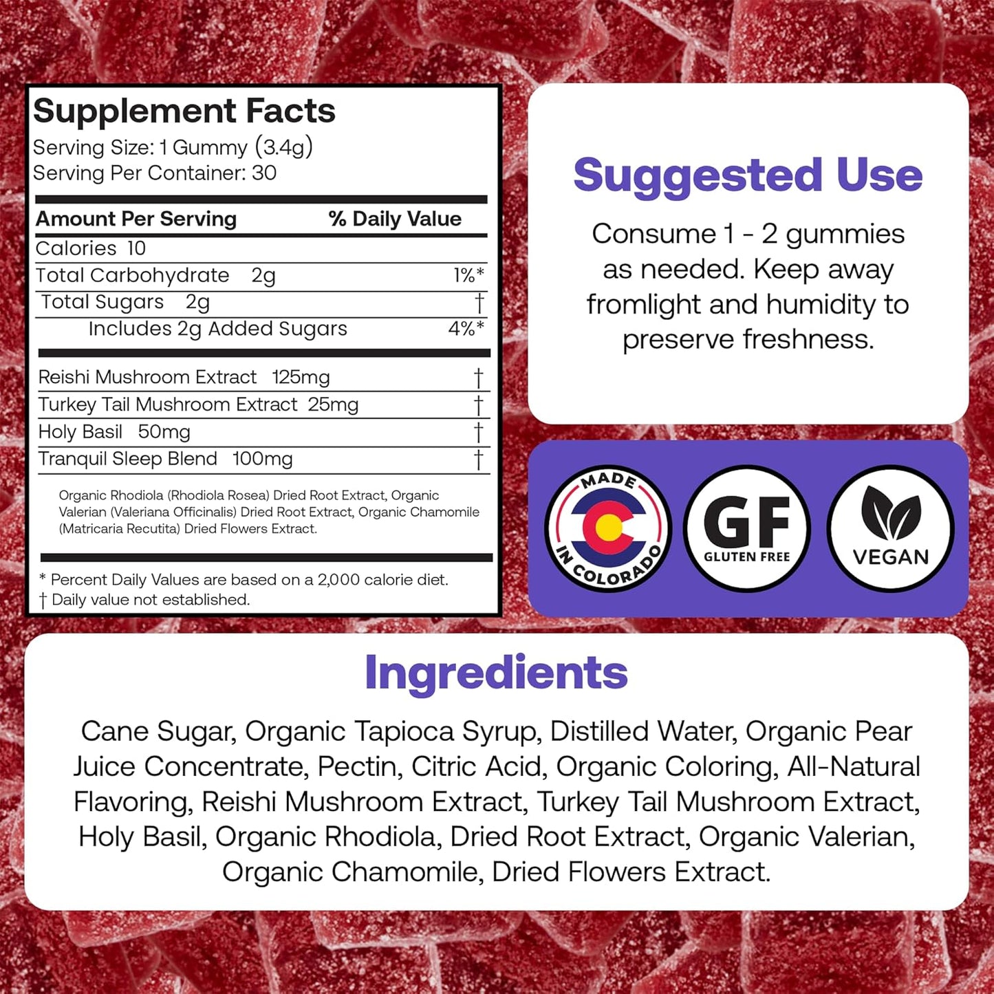 Mixed Berry P.M. Formula Mushroom Gummies for Sleep, Relaxation & Stress Relief - Reishi & Turkey Tail Mushroom Supplement