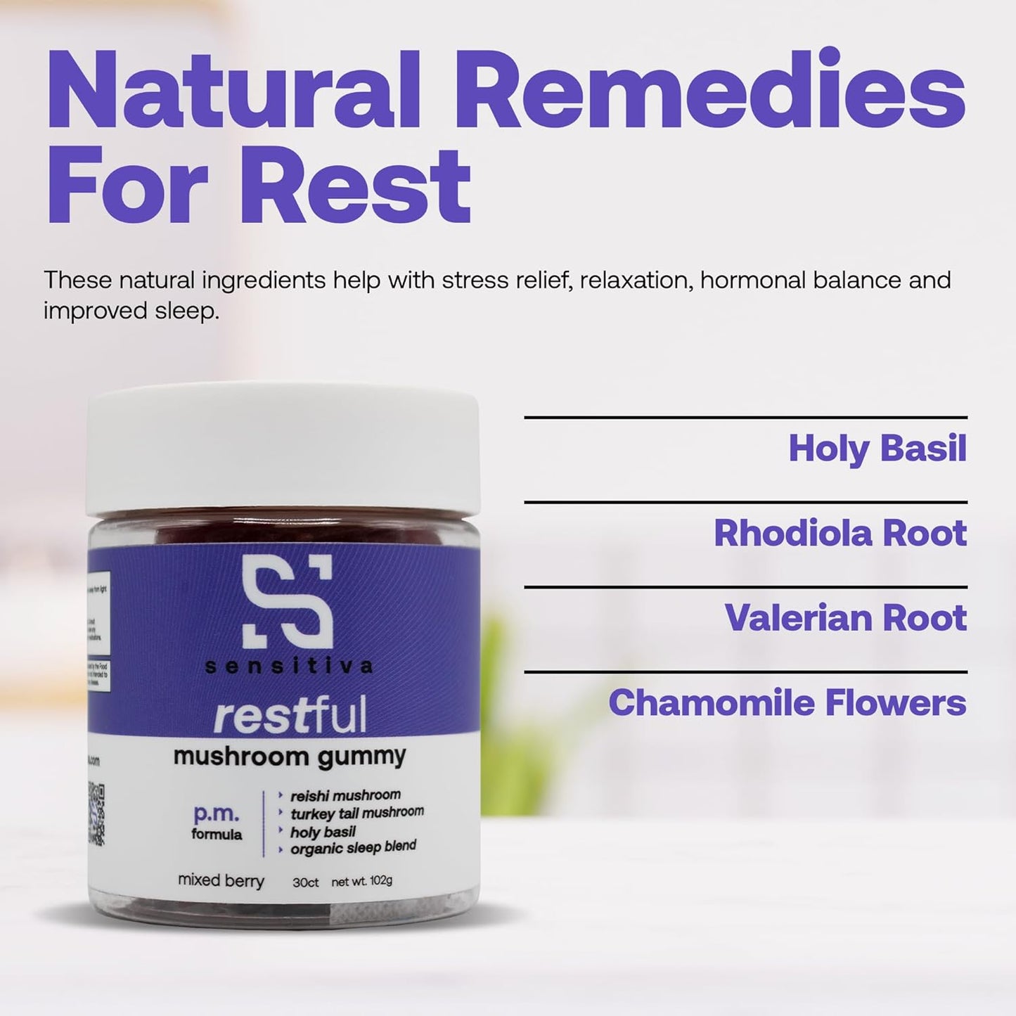 Mixed Berry P.M. Formula Mushroom Gummies for Sleep, Relaxation & Stress Relief - Reishi & Turkey Tail Mushroom Supplement