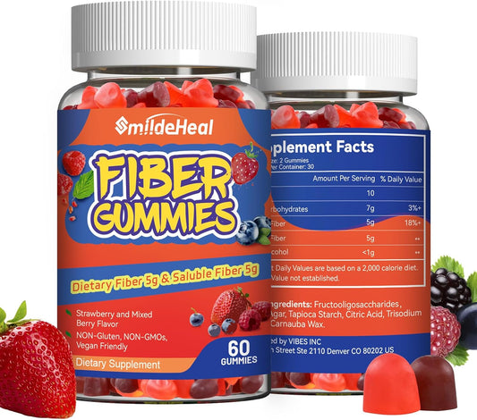 Mixed Berry & Strawberry Fiber Gummies for Gut Health Support - 120 Count, Non-GMO, Vegan, Women and Men Dietary Supplement