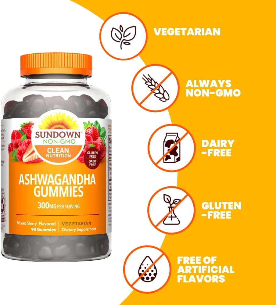 Mixed Berry Sundown Ashwagandha Gummies with 300mg KSM-66 Ashwagandha Extract - 90 Gummies
