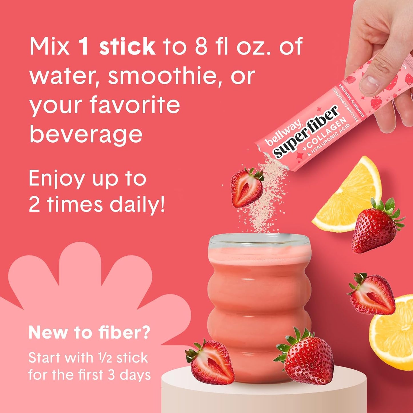Mixed Berry Super Fiber Powder with Collagen and Fruit Packets, Strawberry Lemonade Flavor