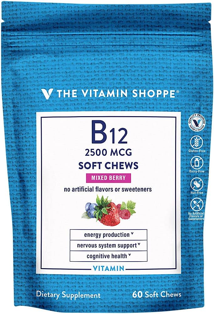 Mixed Berry Vitamin B12 Soft Chews - Boosts Energy & Brain Health - 60 Chews