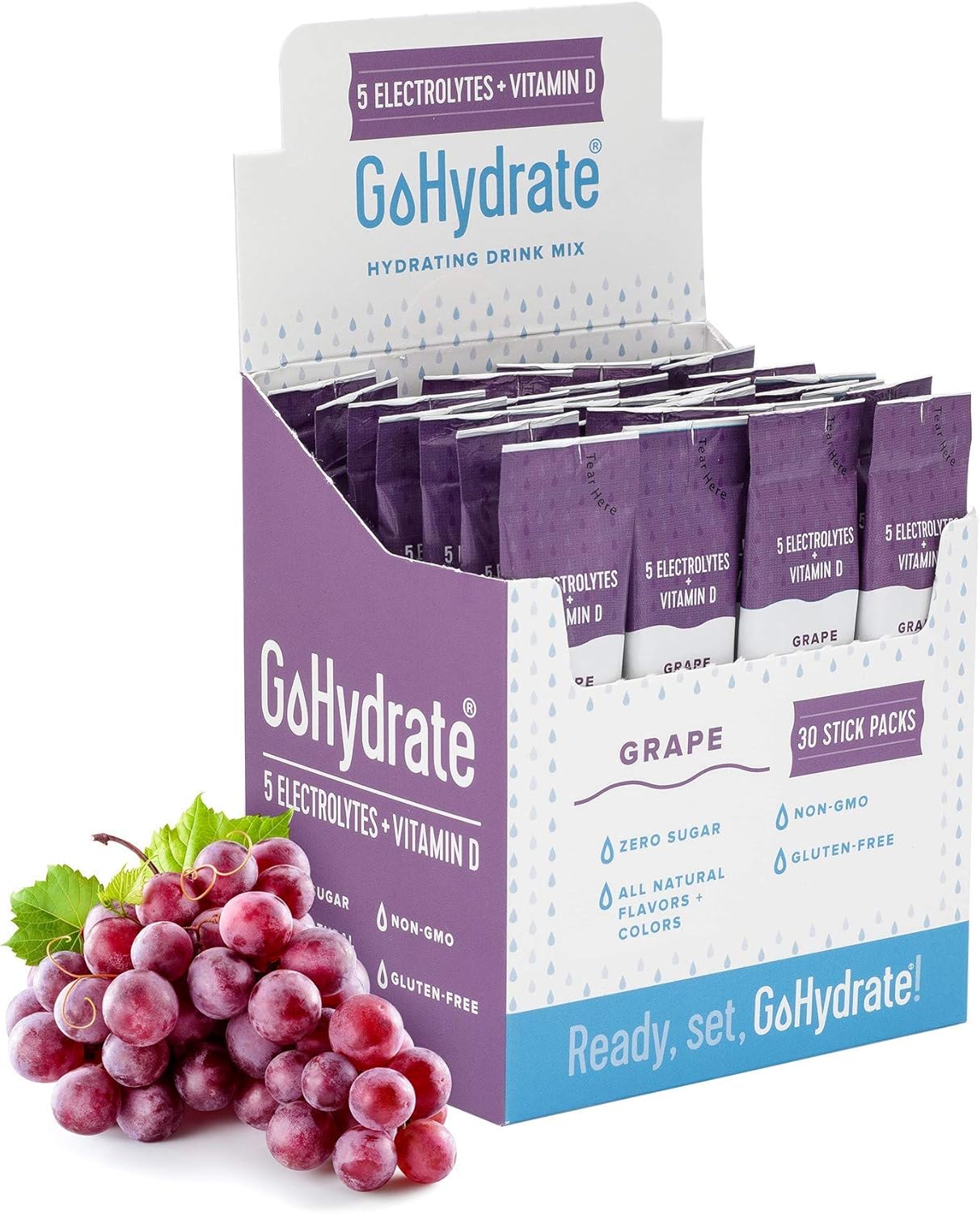 Mixed30 and Grape GoHydrate Electrolyte Hydration Drink Mix with Vitamin D - Non GMO Powder Pack