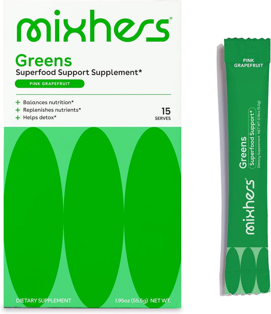MIXHERS Hergreens: Women's Greens & Veggie Powder with Digestive Enzymes, Kale, & Whole Foods for Heart & Liver Support - 15 Packets