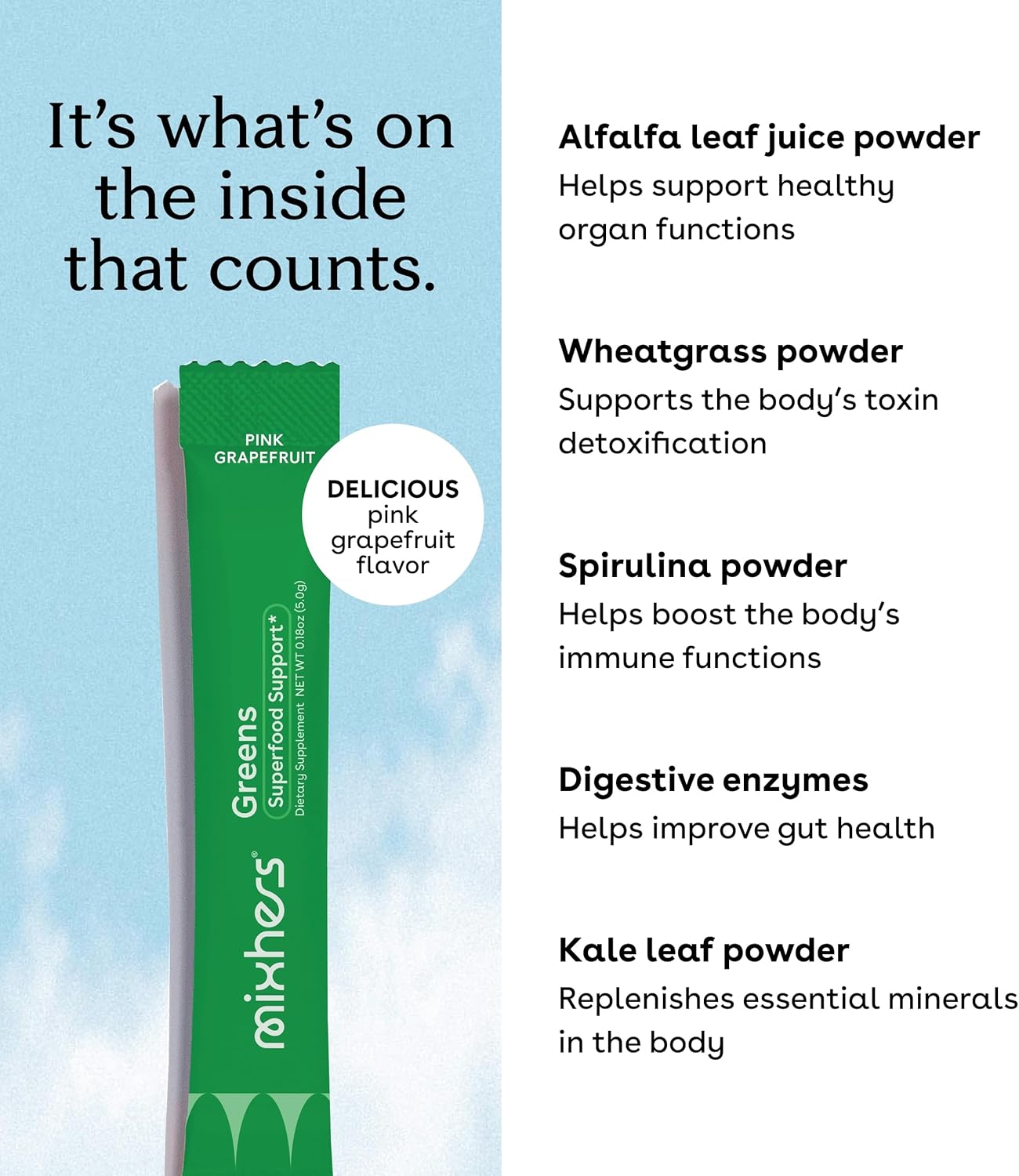 MIXHERS Hergreens: Women's Greens & Veggie Powder with Digestive Enzymes, Kale, & Whole Foods for Heart & Liver Support - 15 Packets