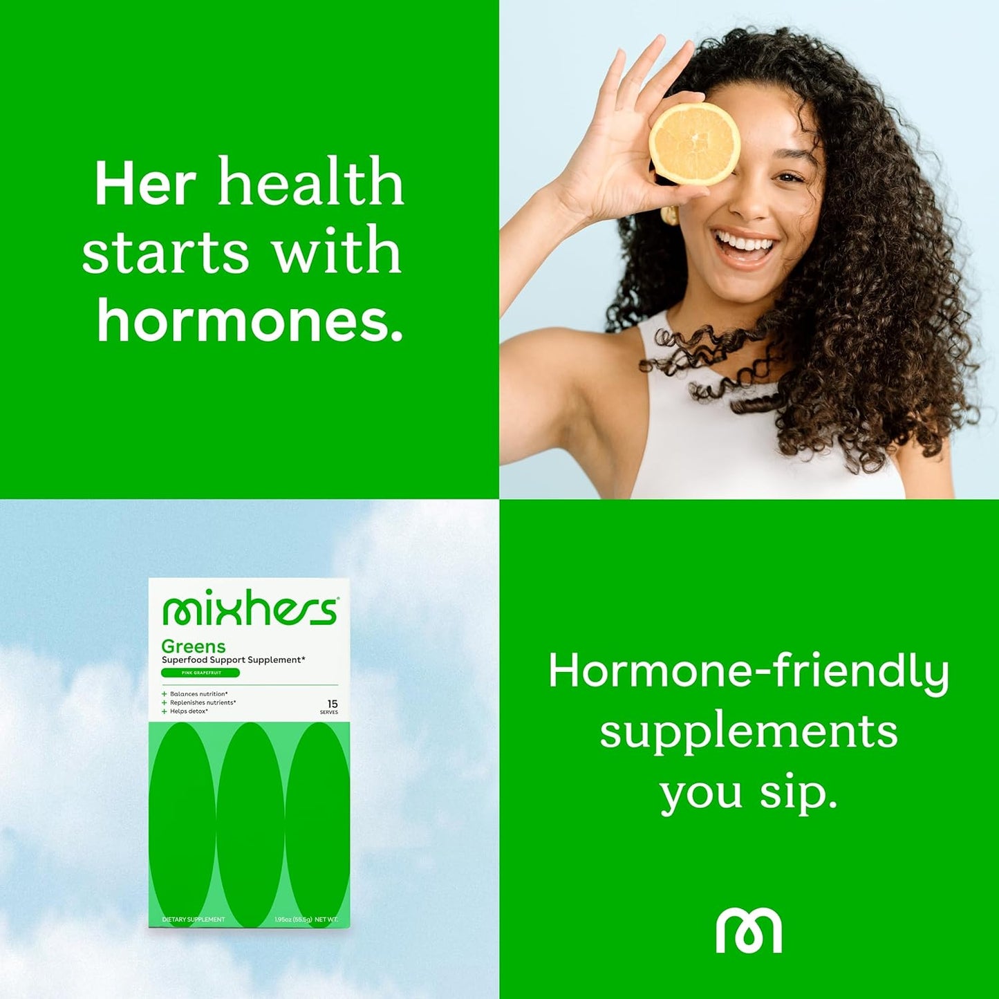 MIXHERS Hergreens: Women's Greens & Veggie Powder with Digestive Enzymes, Kale, & Whole Foods for Heart & Liver Support - 15 Packets