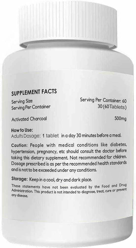 MIYUU Perennial Lifesciences Activated Charcoal Tablets - 500Mg, Pack of 60