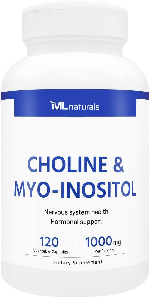 ML Naturals Choline & Myo-Inositol Supplement - 120 Vegetarian Capsules for Cognitive Health & Energy Boost