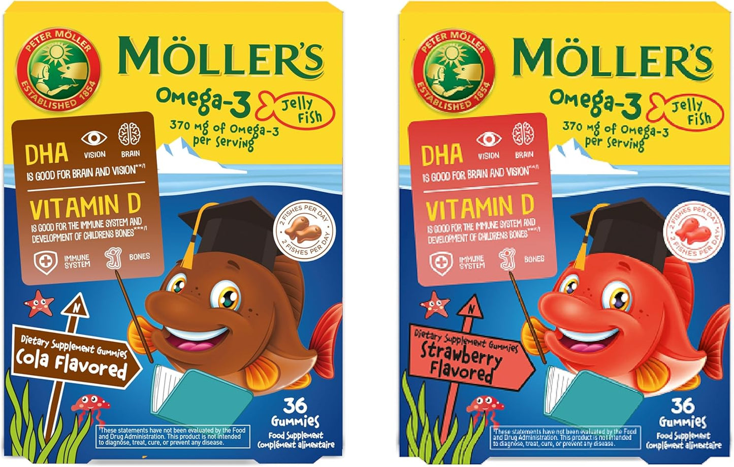 MÖLLER'S Children's Omega 3 Capsules with DHA and EPA - Pack of 72, Cola & Strawberry Flavour, Gluten-Free