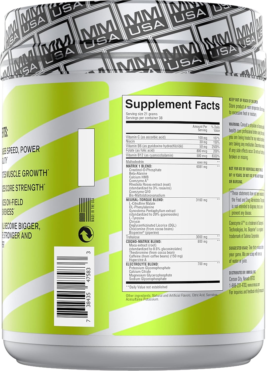 MMUSA Gridiron Pre-Game Diet Supplement Powder - Strawberry Flavor, 800g (2 Pack)
