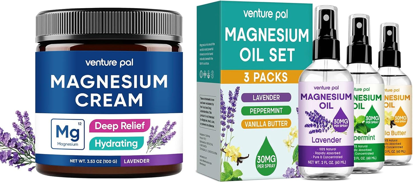 Moisturizing Magnesium Lotion & Topical Magnesium Oil Spray Set by Venture Pal - 3 Packs