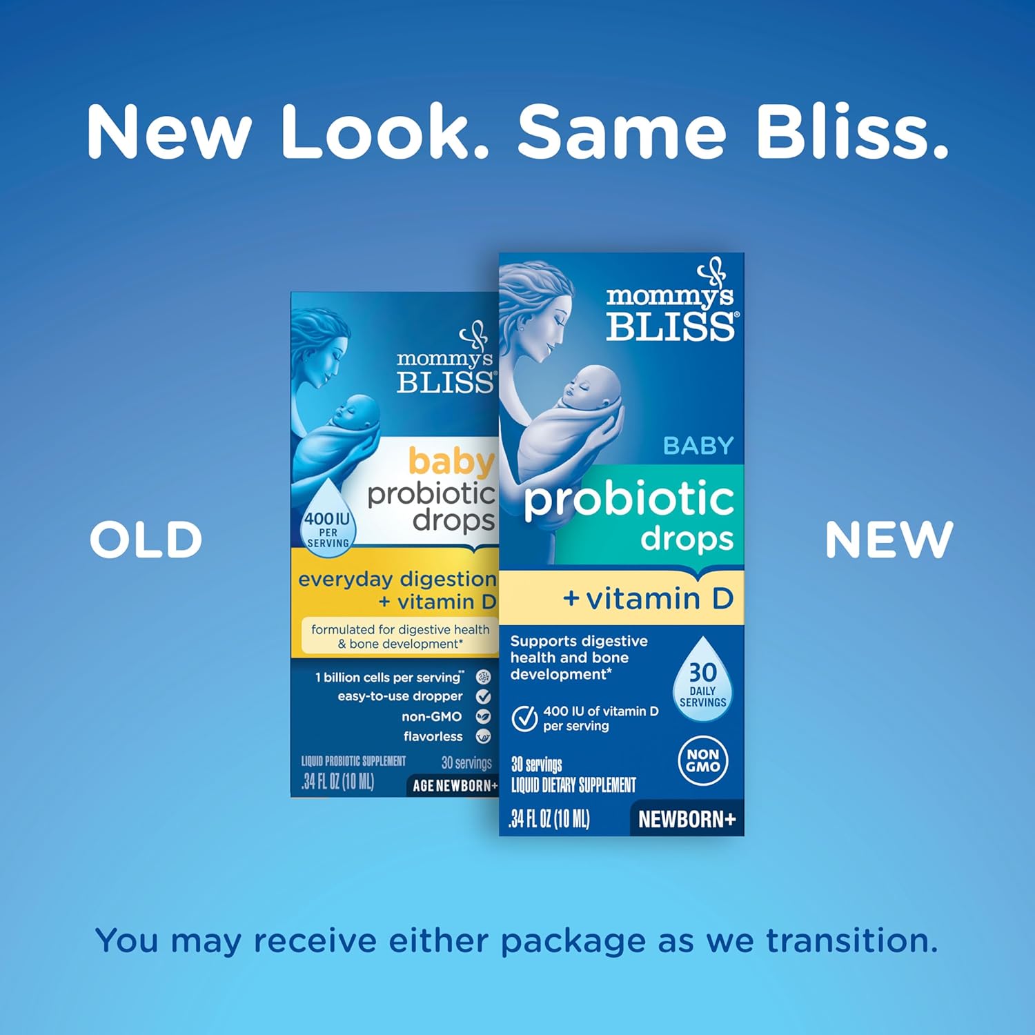 Mommy's Bliss Baby Probiotic Drops with Vitamin D - Supports Digestive Health & Immunity - 400IU Vitamin D for Healthy Bone Development - Flavorless - 0.34 Fl Oz