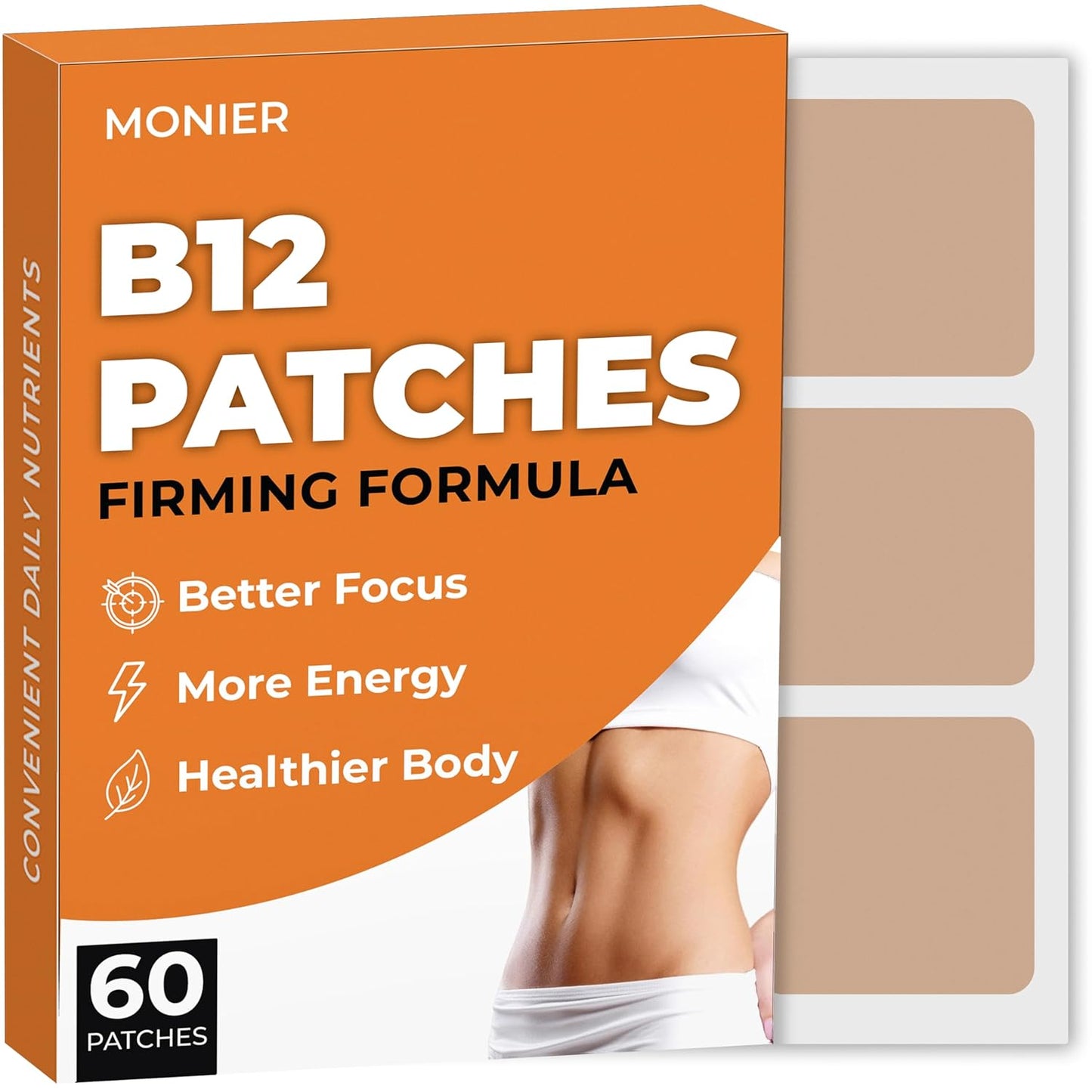 Monier B12 Patches (60 Pack) - Natural Firming Energy Patch for Women and Men - Focus & Body Support Formula
