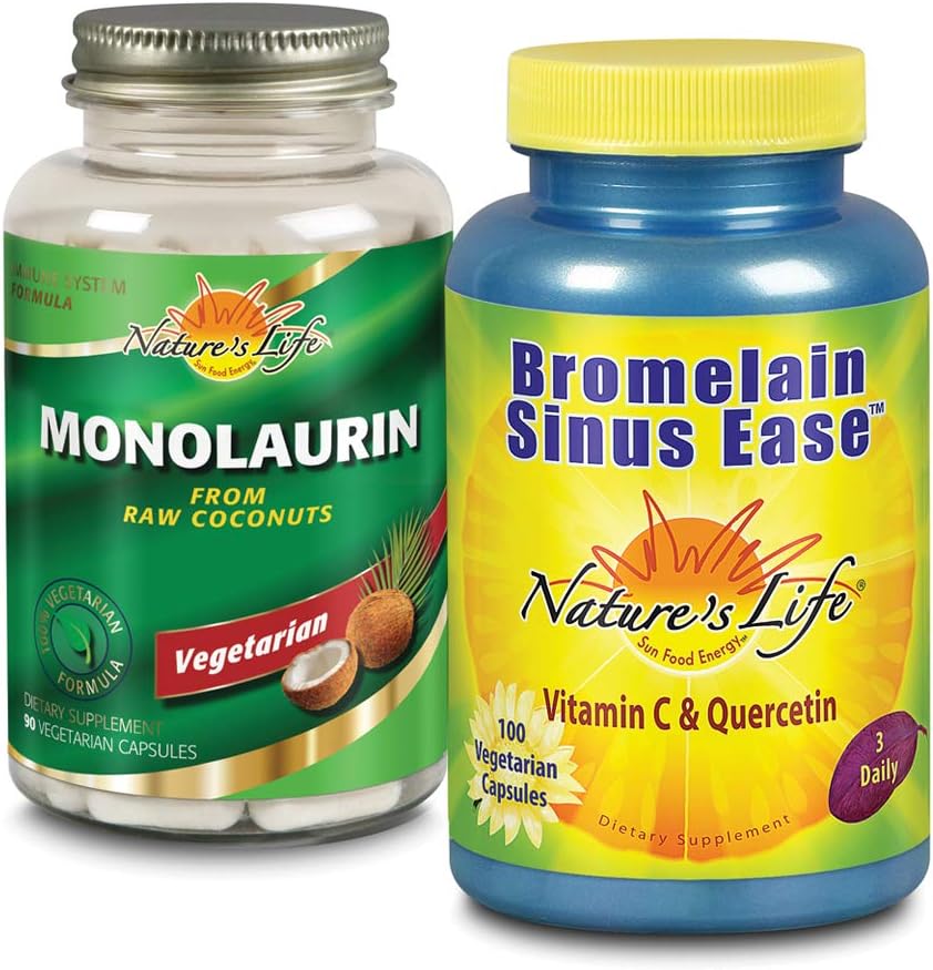 Monolaurin & Bromelain Sinus Ease Bundle for Healthy Immune & Respiratory Support - 90ct & 100ct