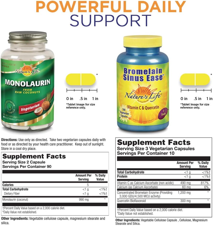 Monolaurin & Bromelain Sinus Ease Bundle for Healthy Immune & Respiratory Support - 90ct & 100ct