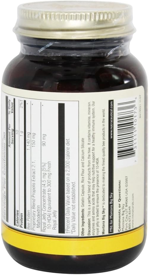 Montana Big Sky Bee Pollen, Royal Jelly, and Propolis Capsules - 90 Count