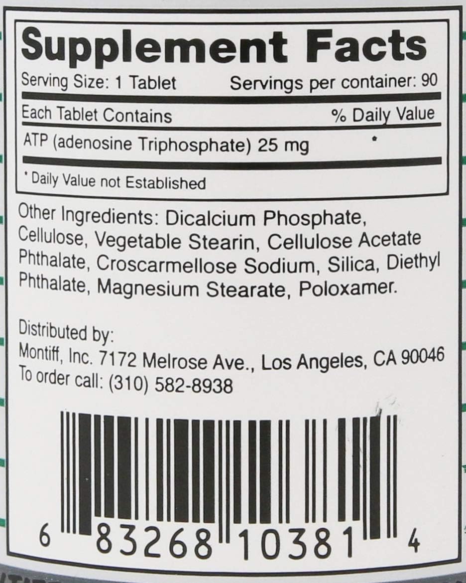 Montiff ATP 25 mg Tablets - 90 Count Bottle - Cellular Energy Supplement