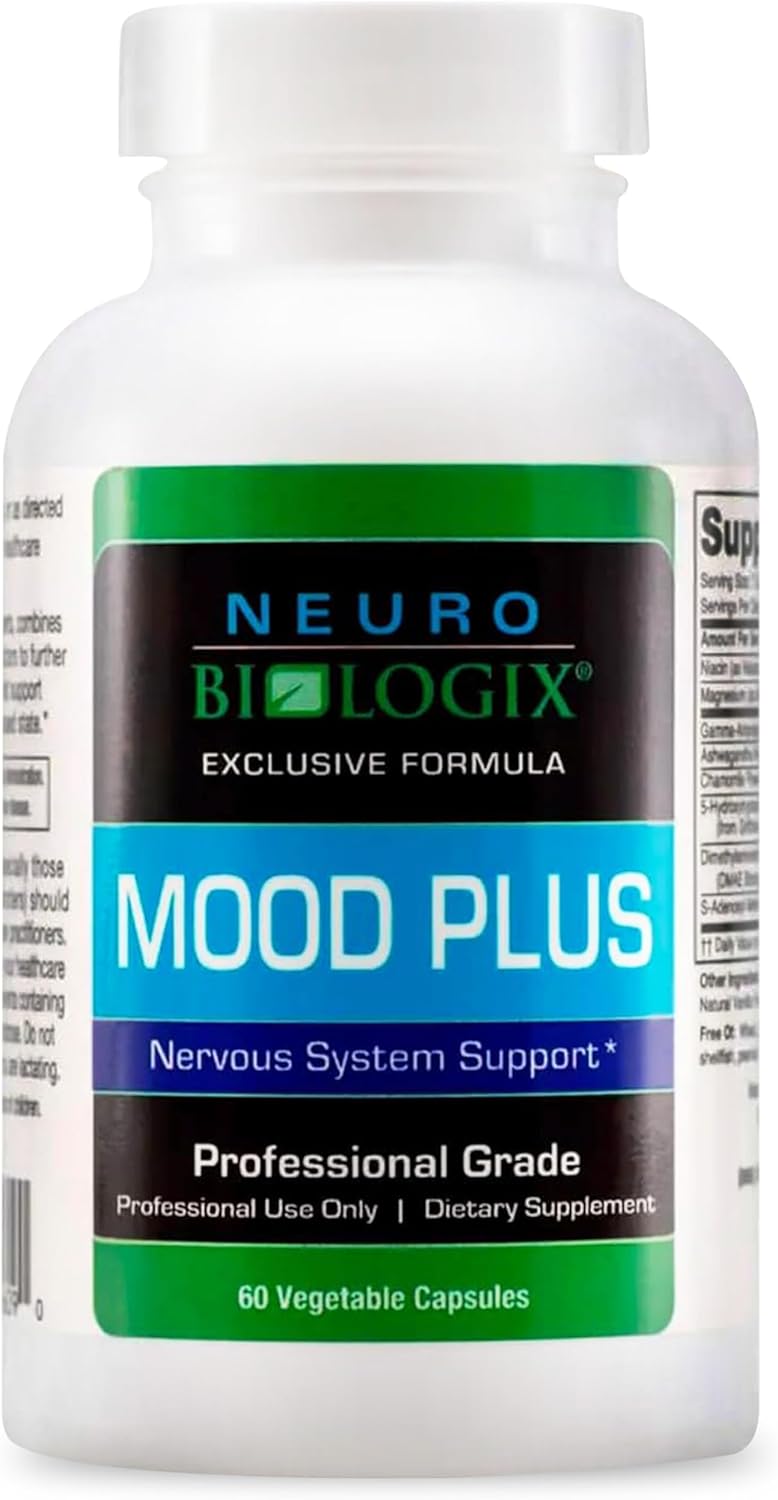 Mood Plus Complete Supplement - Stress Relief, Brain Support, Serotonin Regulation - 5 HTP, Niacin, GABA, Ashwagandha - 60 Caps