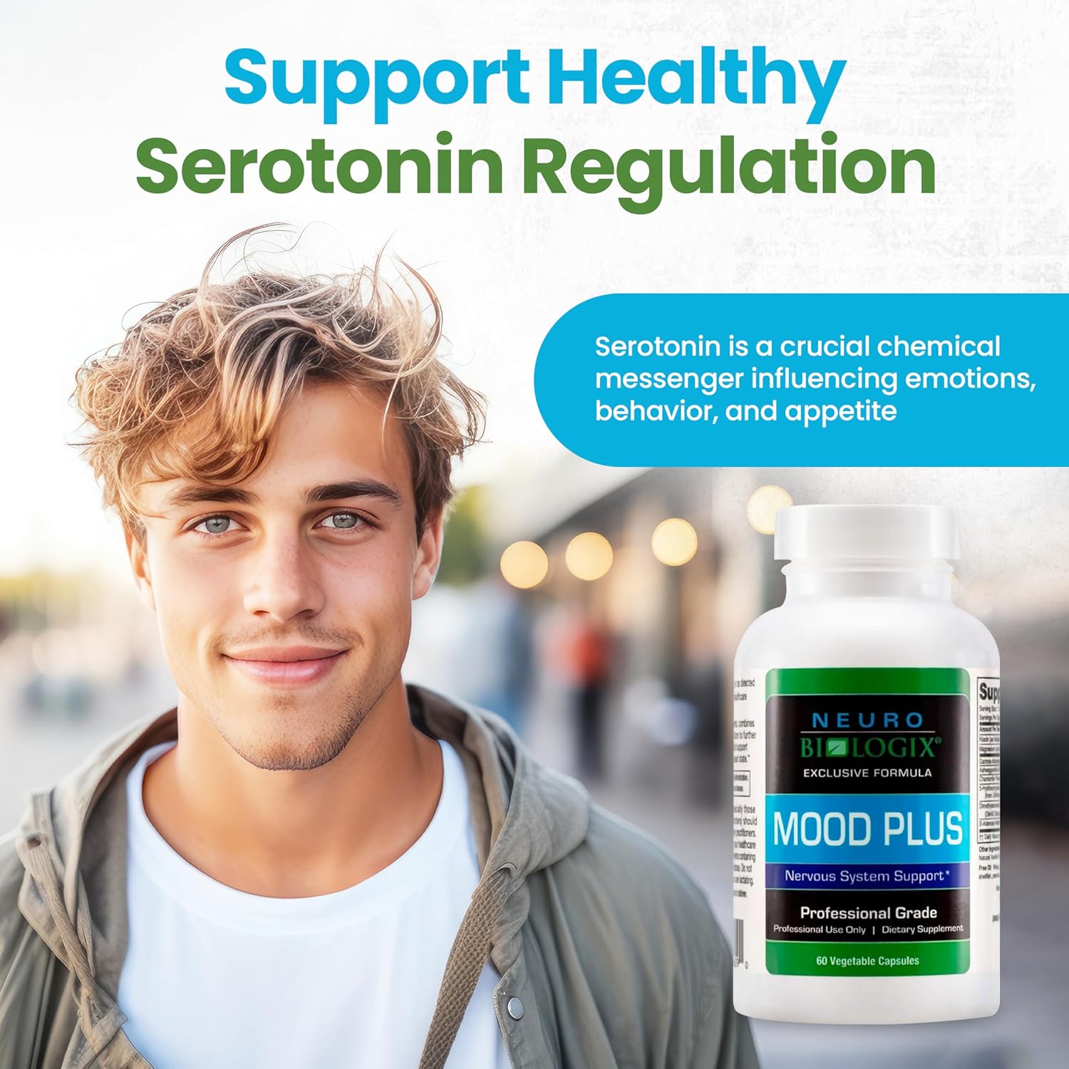 Mood Plus Complete Supplement - Stress Relief, Brain Support, Serotonin Regulation - 5 HTP, Niacin, GABA, Ashwagandha - 60 Caps