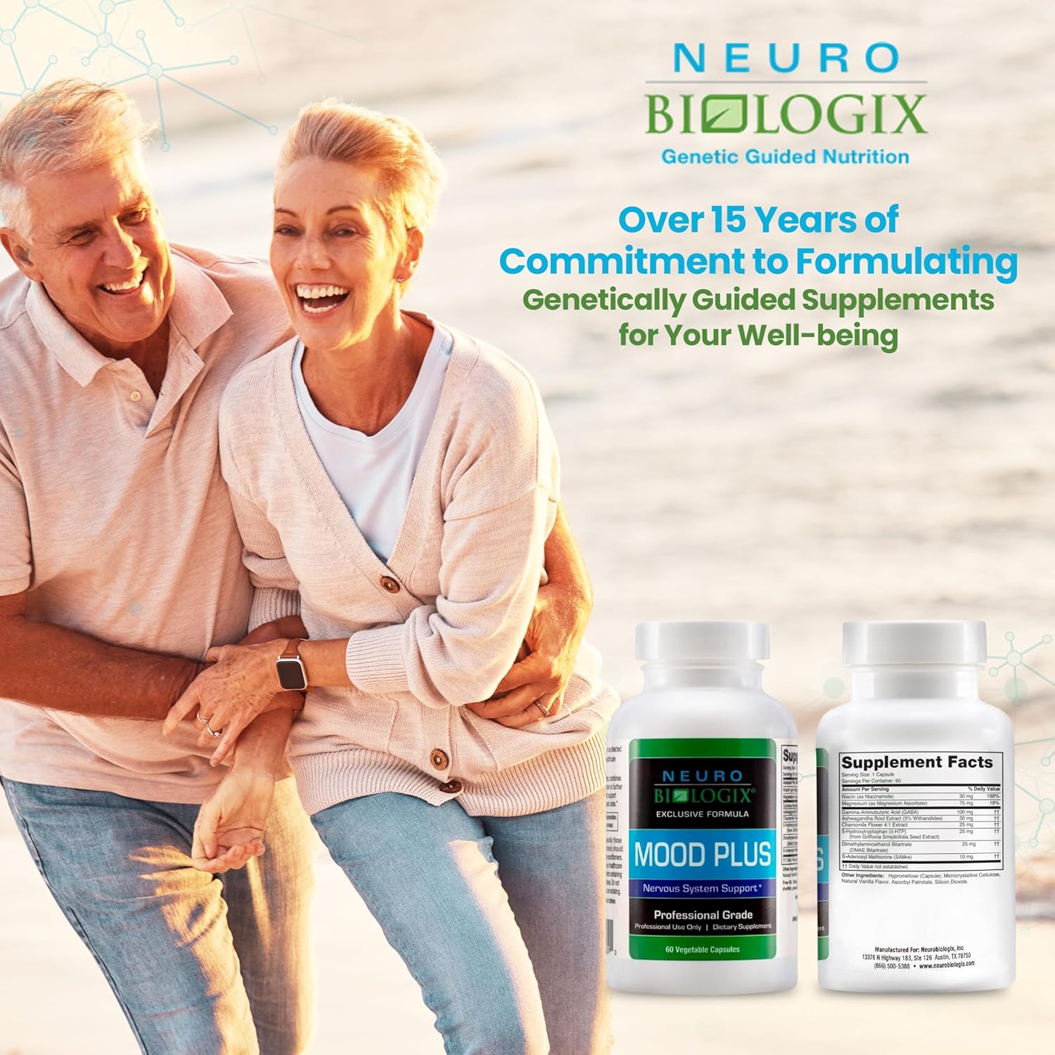 Mood Plus Complete Supplement - Stress Relief, Brain Support, Serotonin Regulation - 5 HTP, Niacin, GABA, Ashwagandha - 60 Caps