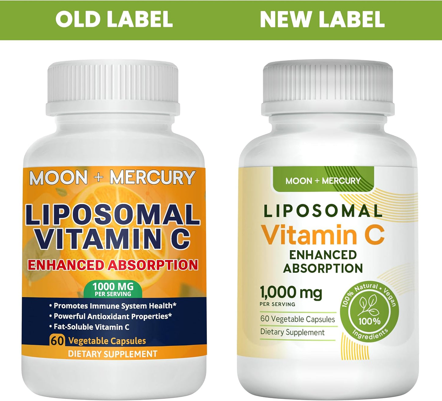 Moon and Mercury Liposomal Vitamin C Capsules - 1000mg, 60 Count - High Absorption and Bioavailability