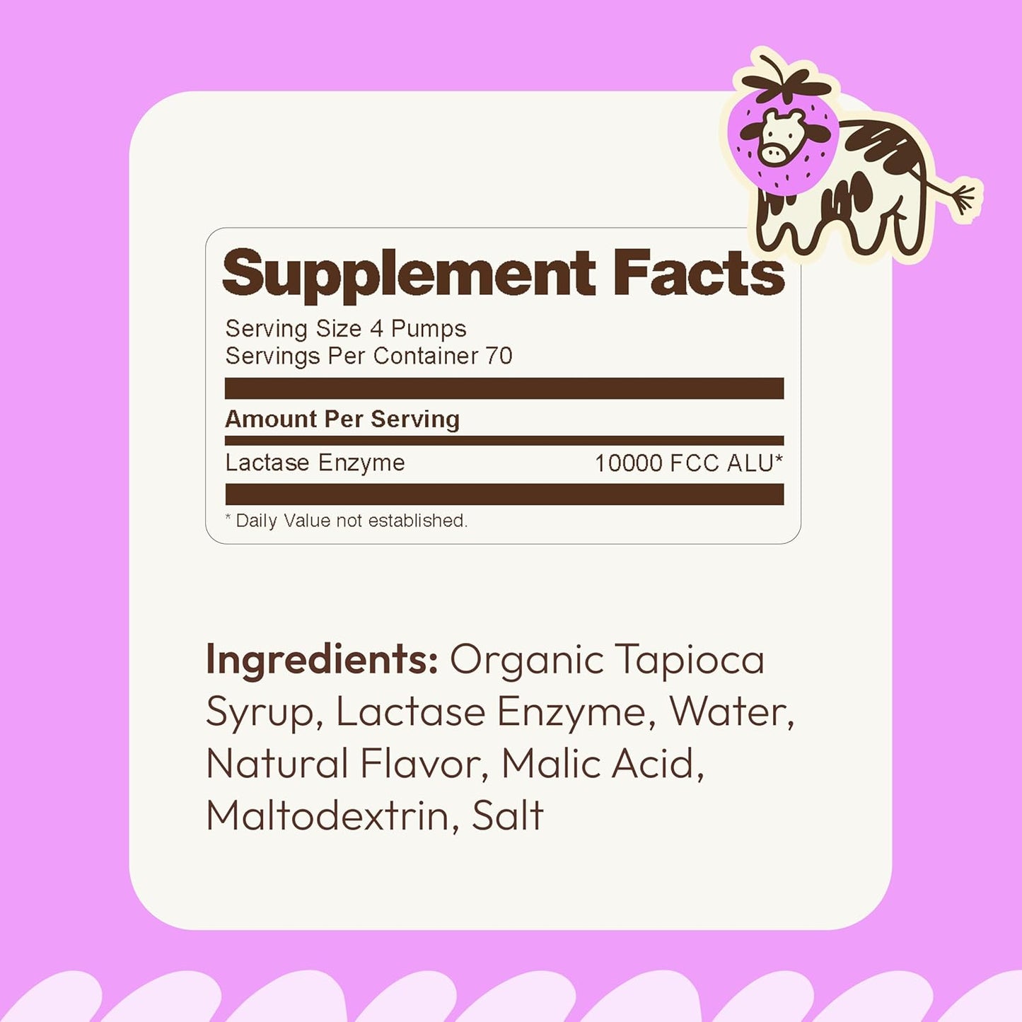 Moops Lactase Enzyme Drops 2oz - Strawberry Milkshake Flavor - 10,000 FCC Units - Fast Dairy Relief - Customizable Dosing - Twist-to-Lock Pump