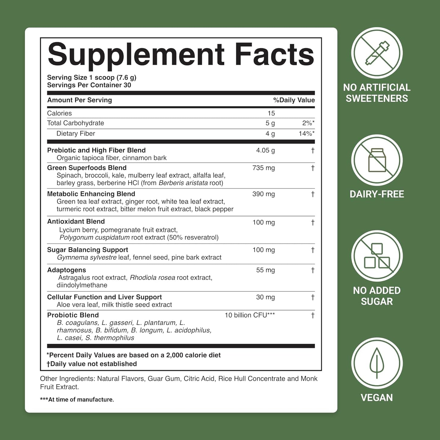 Morning Complete Prebiotics, Probiotics, Green Superfoods with Apple Cinnamon Flavor - Includes Essential Skin Food Collagen and Elastin Support - 30 Servings