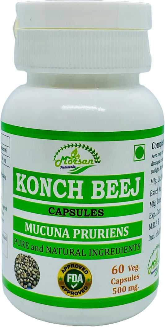 Morsan Nutraveda Kaunch Mucuna Pruriens Extract Capsules - 100% Herbal, High Potency, 60 Capsules x 500mg - Pack of 1 Jar