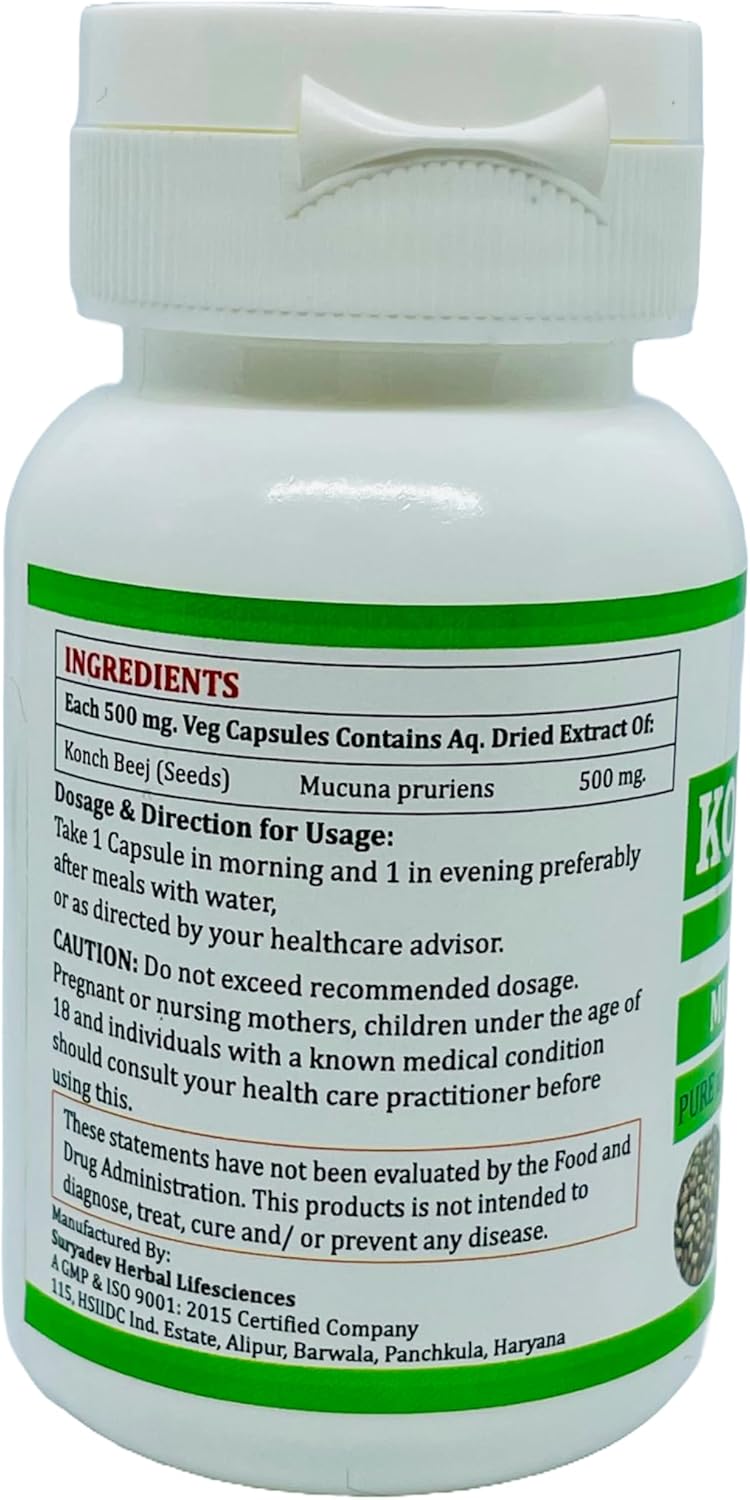 Morsan Nutraveda Kaunch Mucuna Pruriens Extract Capsules - 100% Herbal, High Potency, 60 Capsules x 500mg - Pack of 1 Jar