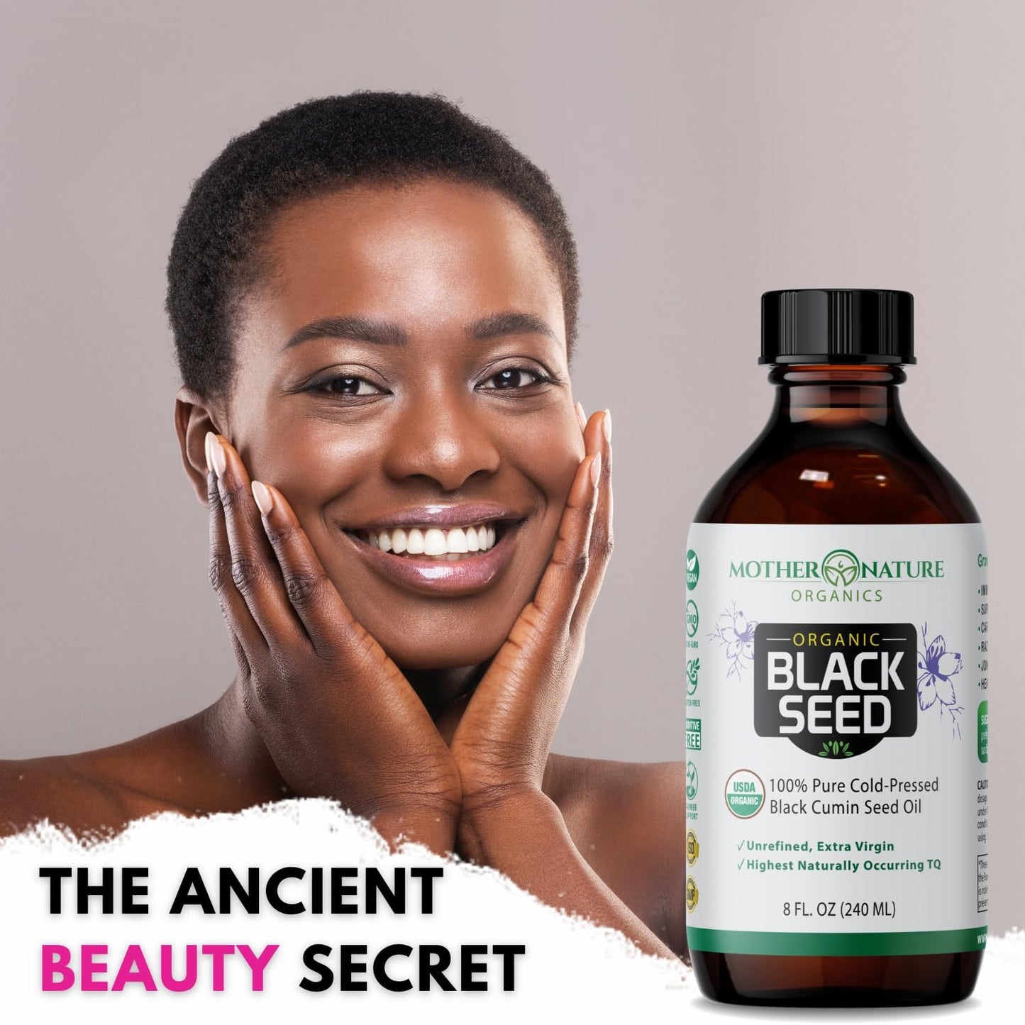 Mother Nature Organics Black Seed Oil - 100% Pure Turkish Cumin Seed Oil for Digestion, Joints, Hair & Skin - Cold Pressed & Unrefined - 8oz Glass Bottle