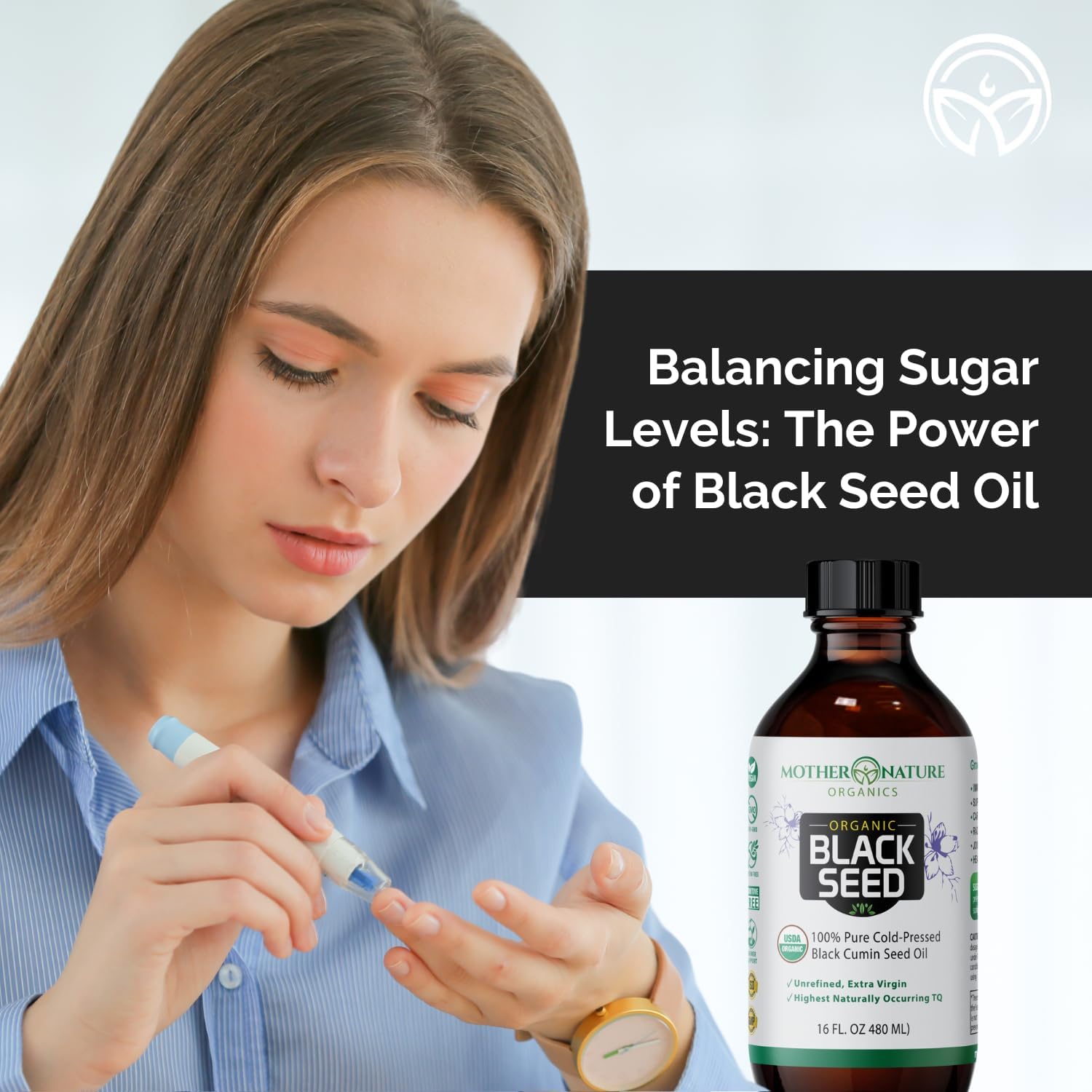 Mother Nature Organics Black Seed Oil - Cold Pressed, 100% Pure Turkish Cumin Seed Oil for Digestion, Joints, Hair & Skin - 16oz Glass Bottle