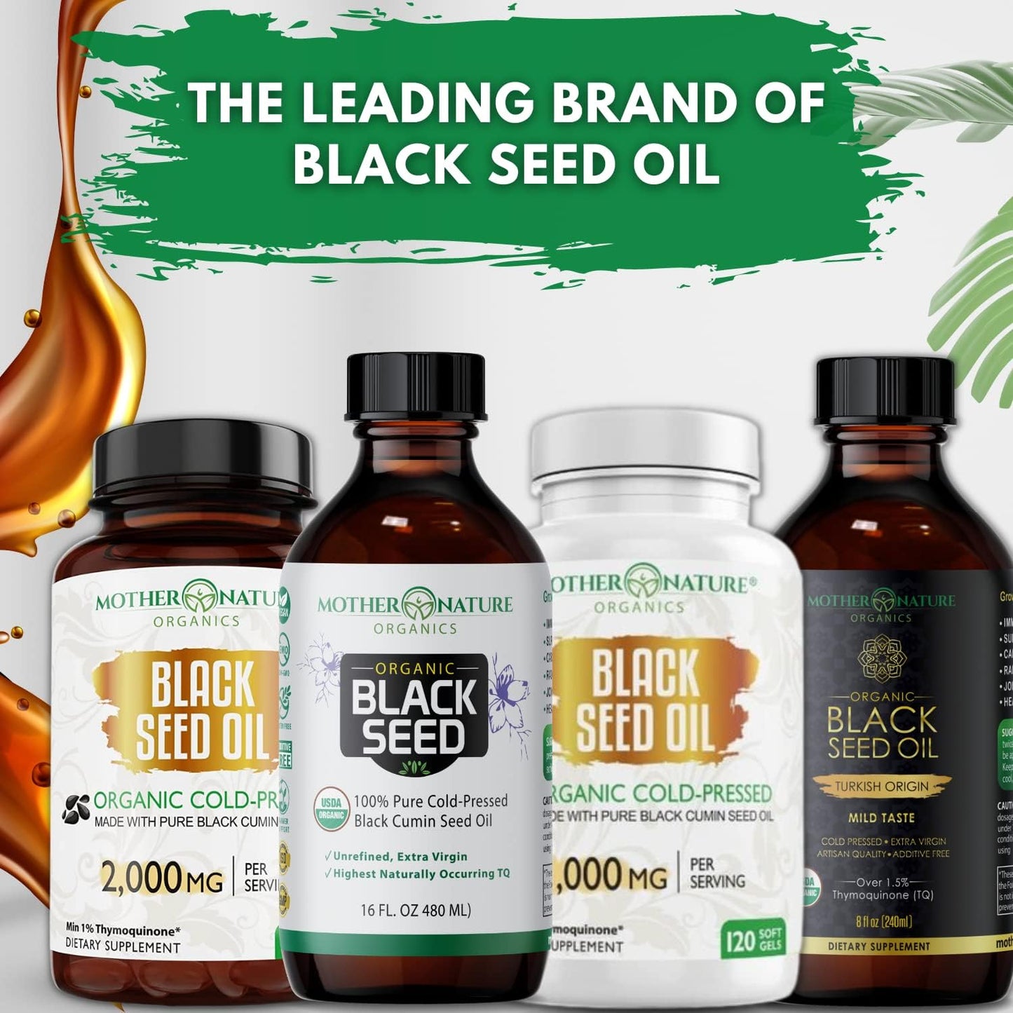 Mother Nature Organics Black Seed Oil - Cold Pressed, 100% Pure Turkish Cumin Seed Oil for Digestion, Joints, Hair & Skin - 16oz Glass Bottle