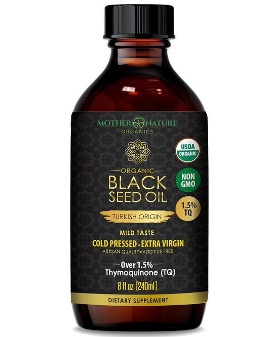 Mother Nature Organics Black Seed Oil: Cold-Pressed, 100% Pure Turkish Cumin Seed Oil for Digestion, Joints, Hair & Skin - 8oz Glass Bottle - BoostGo Australia