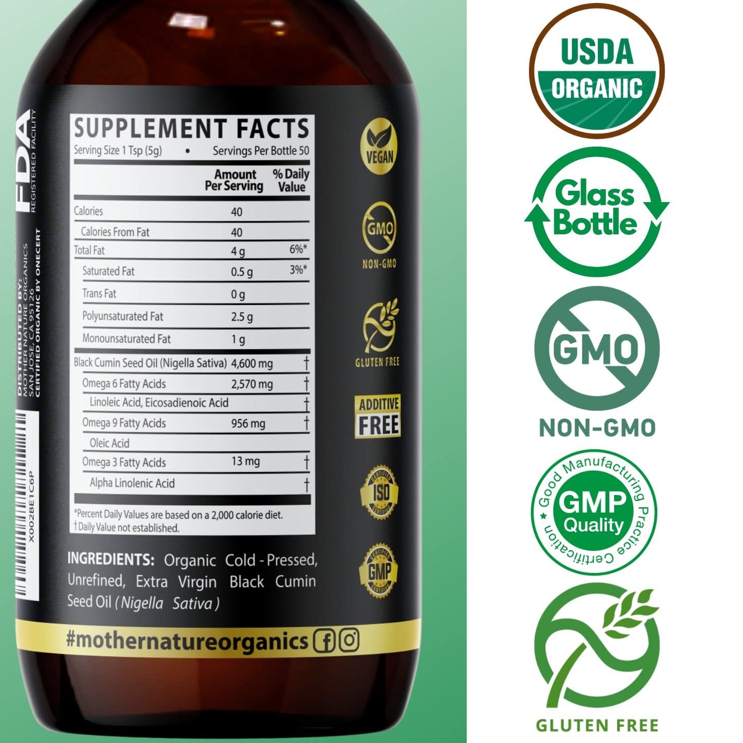 Mother Nature Organics Black Seed Oil: Cold-Pressed, 100% Pure Turkish Cumin Seed Oil for Digestion, Joints, Hair & Skin - 8oz Glass Bottle - BoostGo Australia