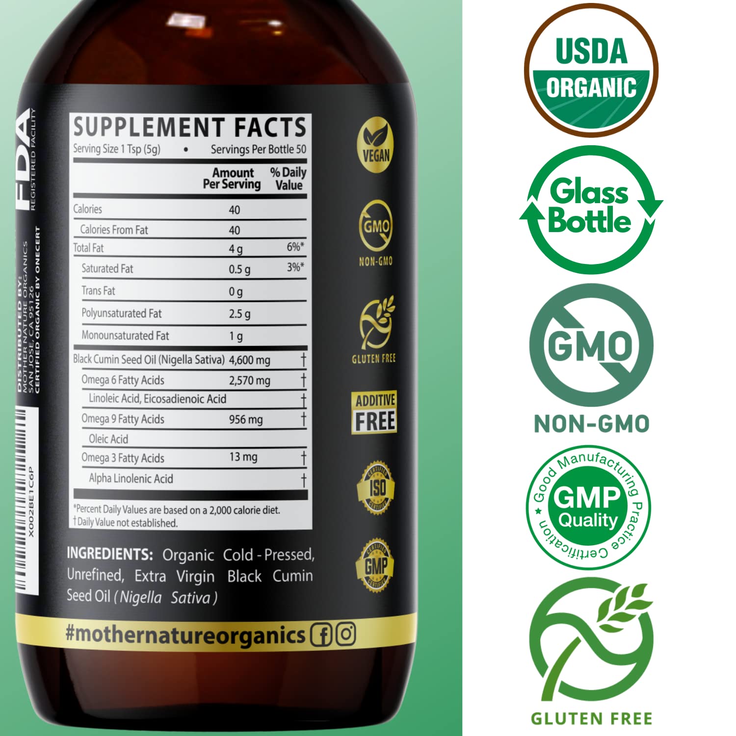 Mother Nature Organics Black Seed Oil: Cold-Pressed, 100% Pure Turkish Cumin Seed Oil for Digestion, Joints, Hair & Skin - 8oz Glass Bottle - BoostGo Australia