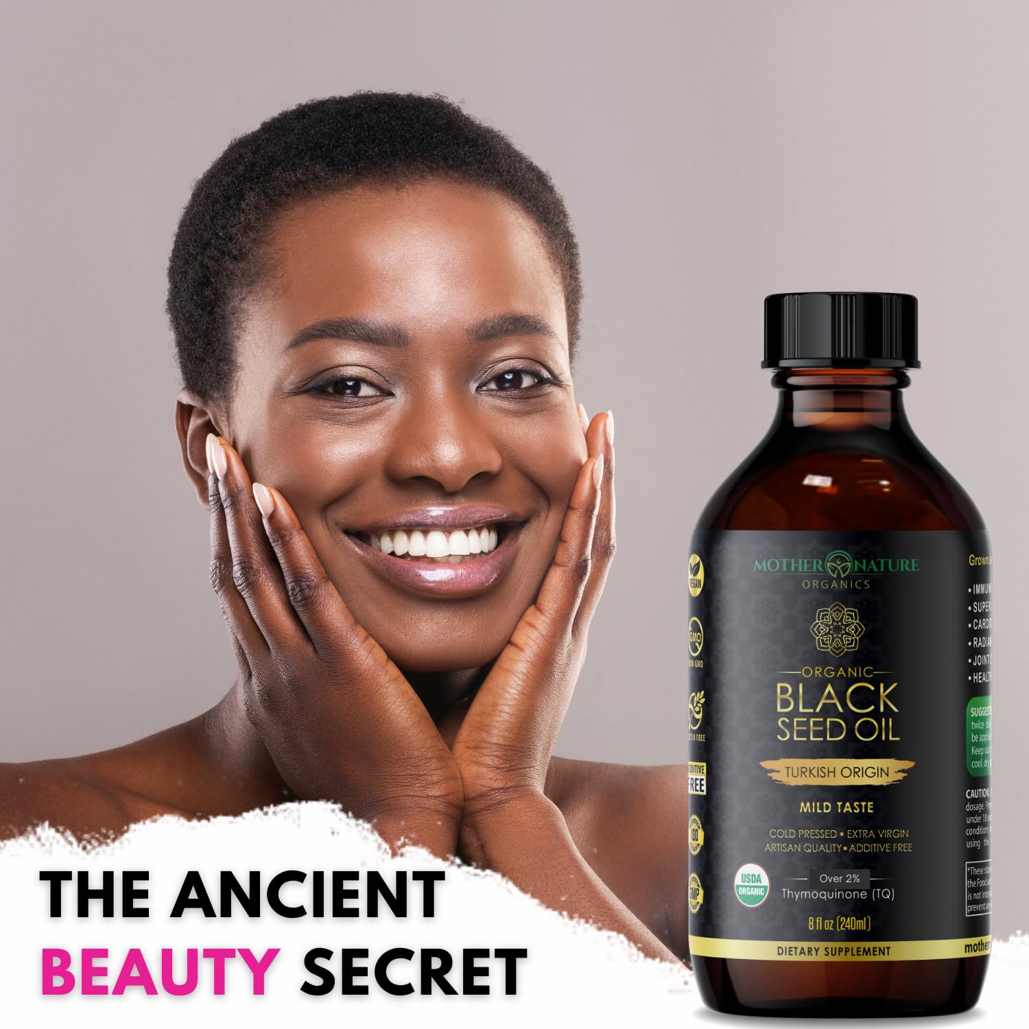 Mother Nature Organics Black Seed Oil: Cold-Pressed, 100% Pure Turkish Cumin Seed Oil for Digestion, Joints, Hair & Skin - 8oz Glass Bottle - BoostGo Australia