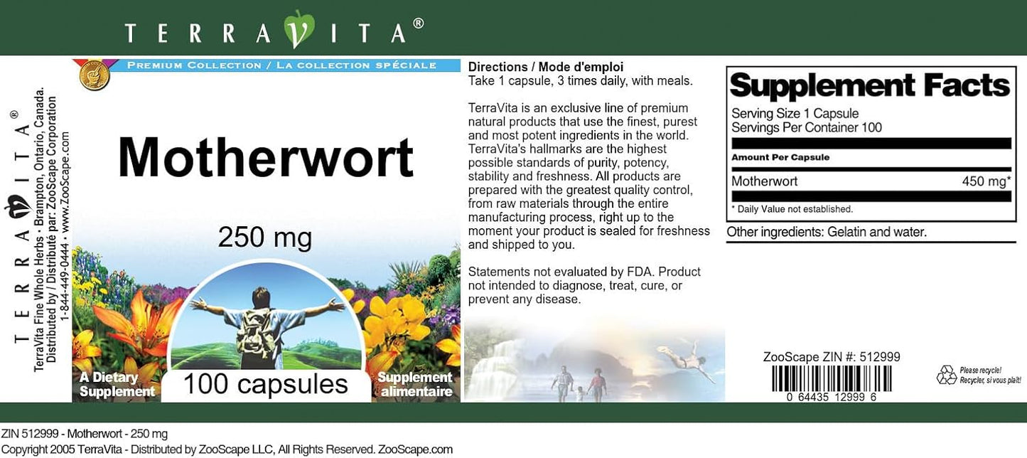 Motherwort Capsules 250 mg - Pack of 200 - Natural Herbal Supplement