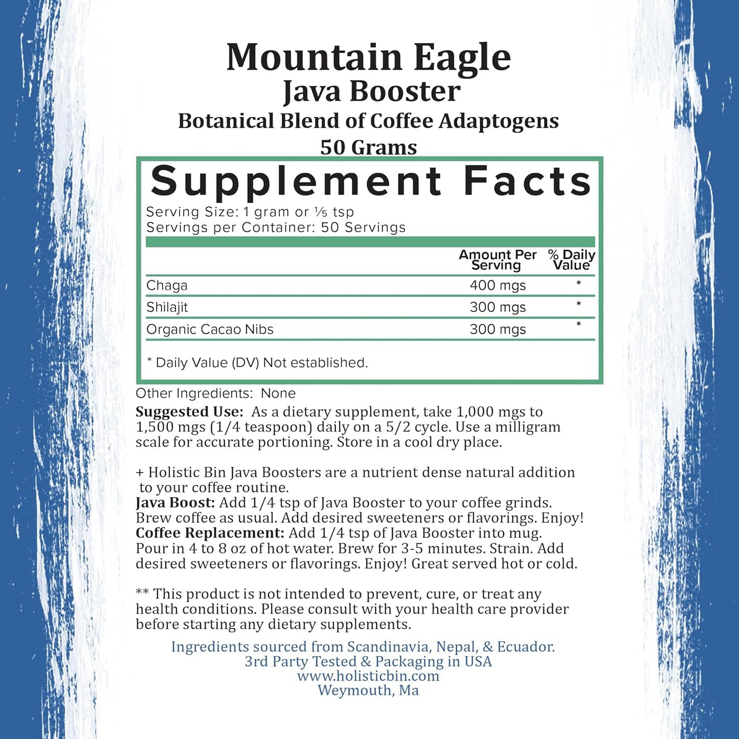 Mountain Eagle Holistic Bin Mushroom Coffee Boost - Adaptogen Add-In with Chaga, Shilajit, & Cacao | Memory & Focus Support