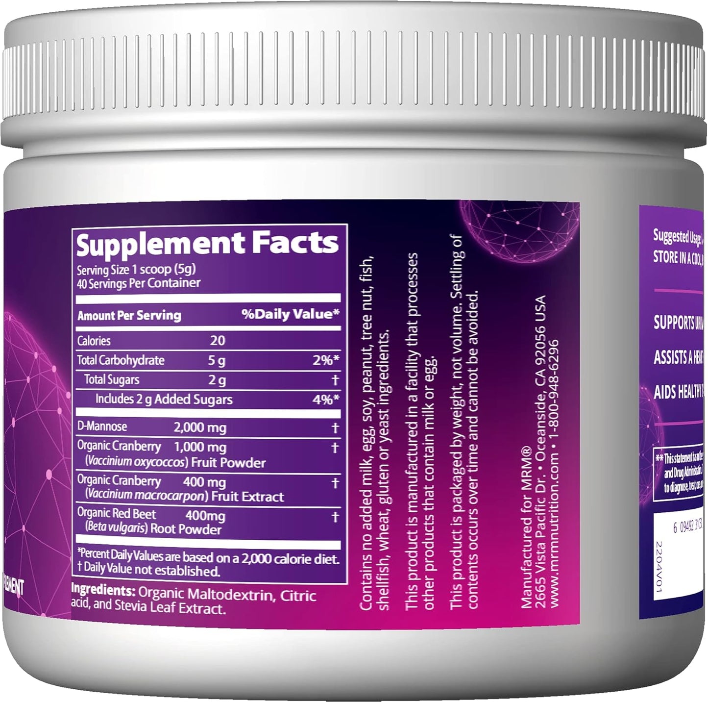 MRM Nutrition D-Mannose + Cranberry Supplement for Urinary Tract Health - 40 Servings - BoostGo Australia