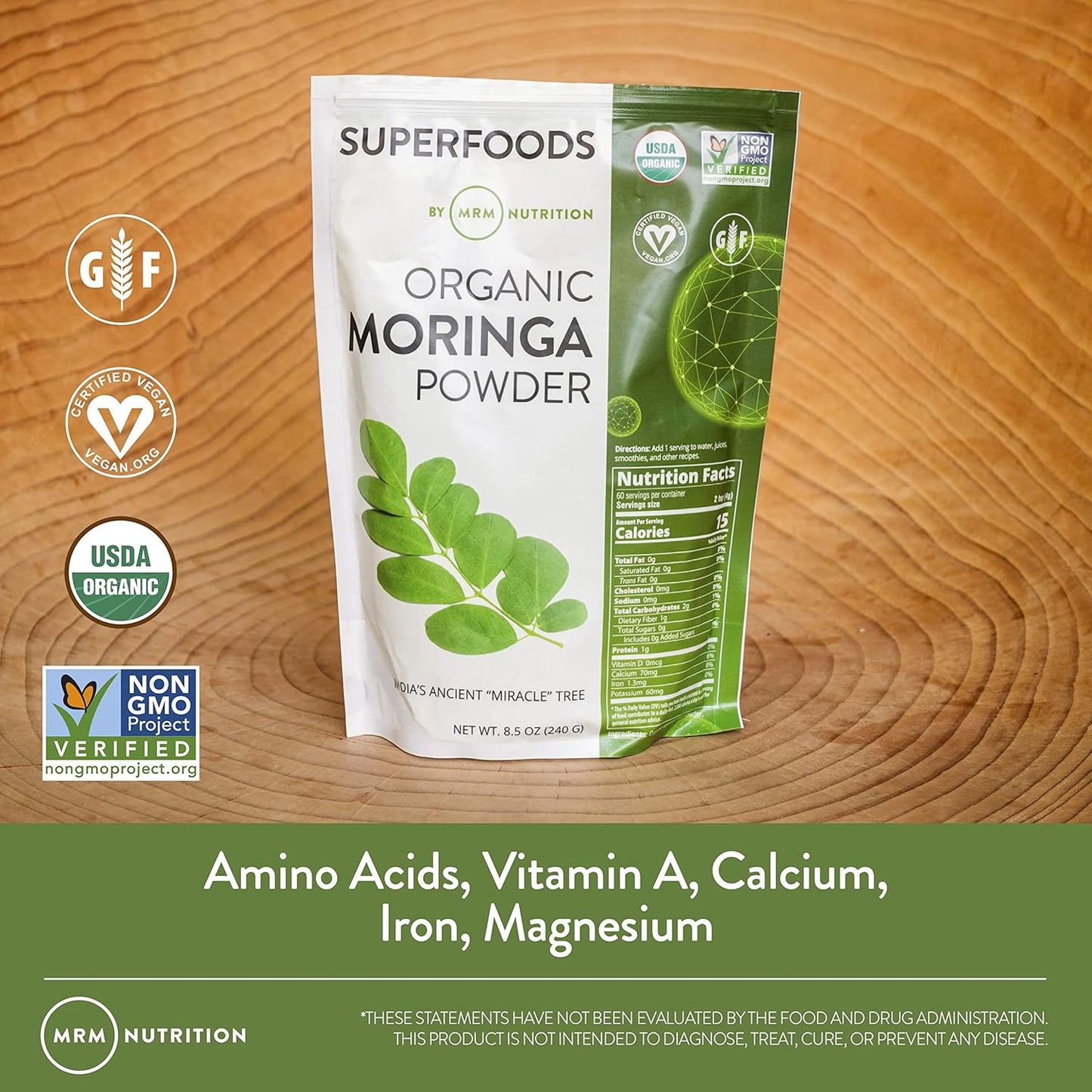 MRM Nutrition Moringa Powder - Superfood Supplement for Digestive Health with High Fiber & Antioxidants - 60 Servings