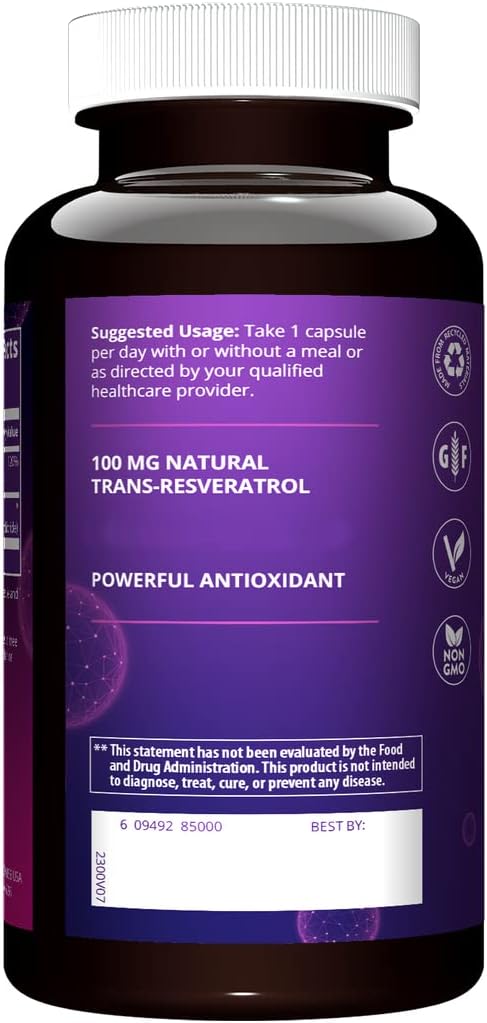 MRM Nutrition Resveratrol Supplement | 100mg Natural Trans-Resveratrol | Antioxidant Support | Gluten-Free & Vegan | 60 Servings - BoostGo Australia
