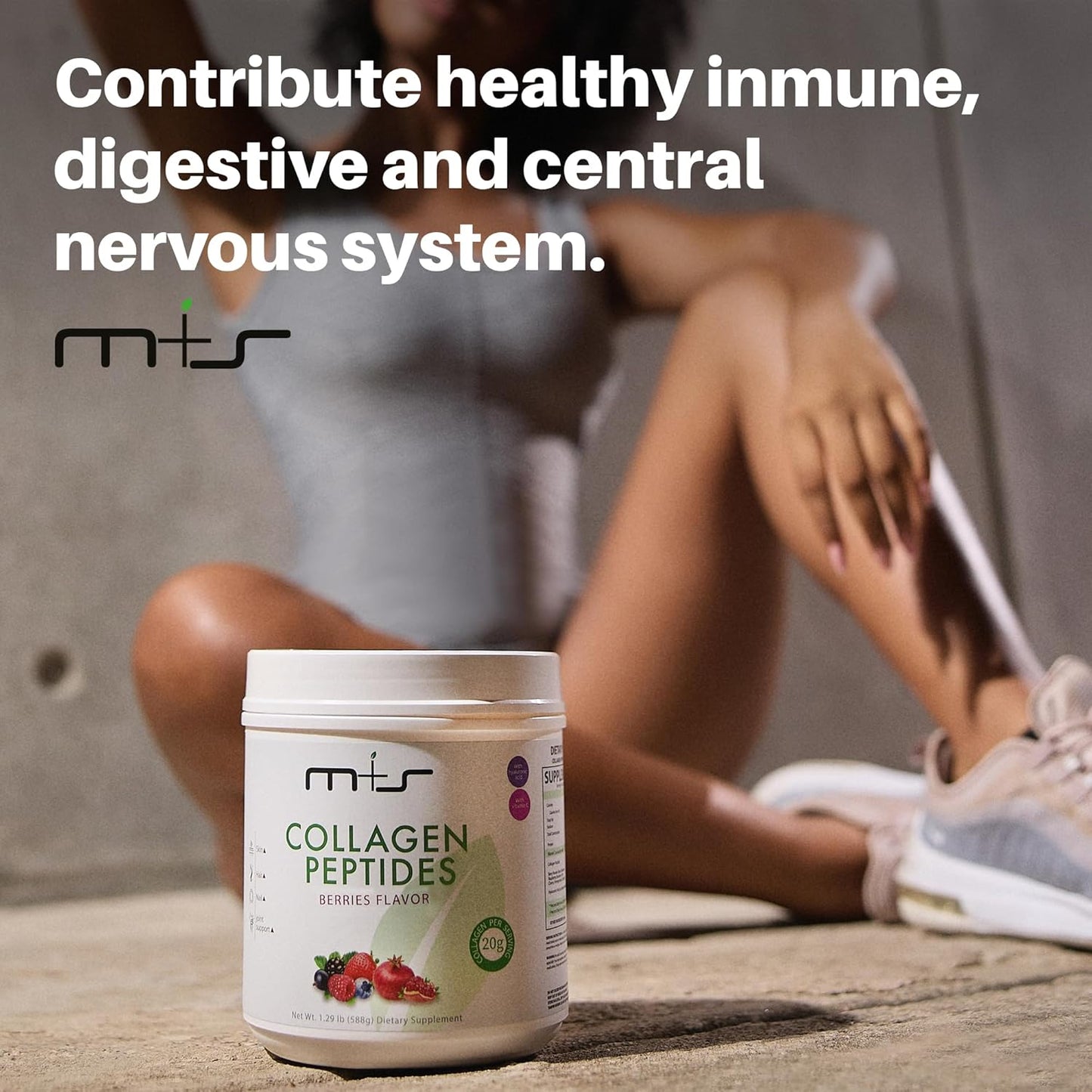 M+S Collagen Peptides Powder with Vitamin C & Hyaluronic Acid - Boosts Elasticity, Hair, Skin, Nails & Joints - Sugar-Free, 1.29 Lb (Berries)
