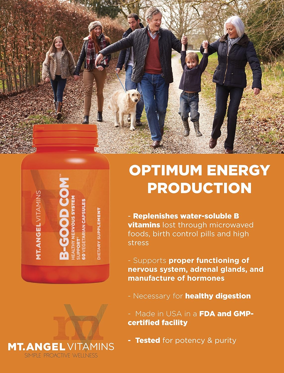 Mt. Angel Vitamins B-Good Com - Vitamin B Complex for Healthy Nervous System, 60 Vegetarian Capsules