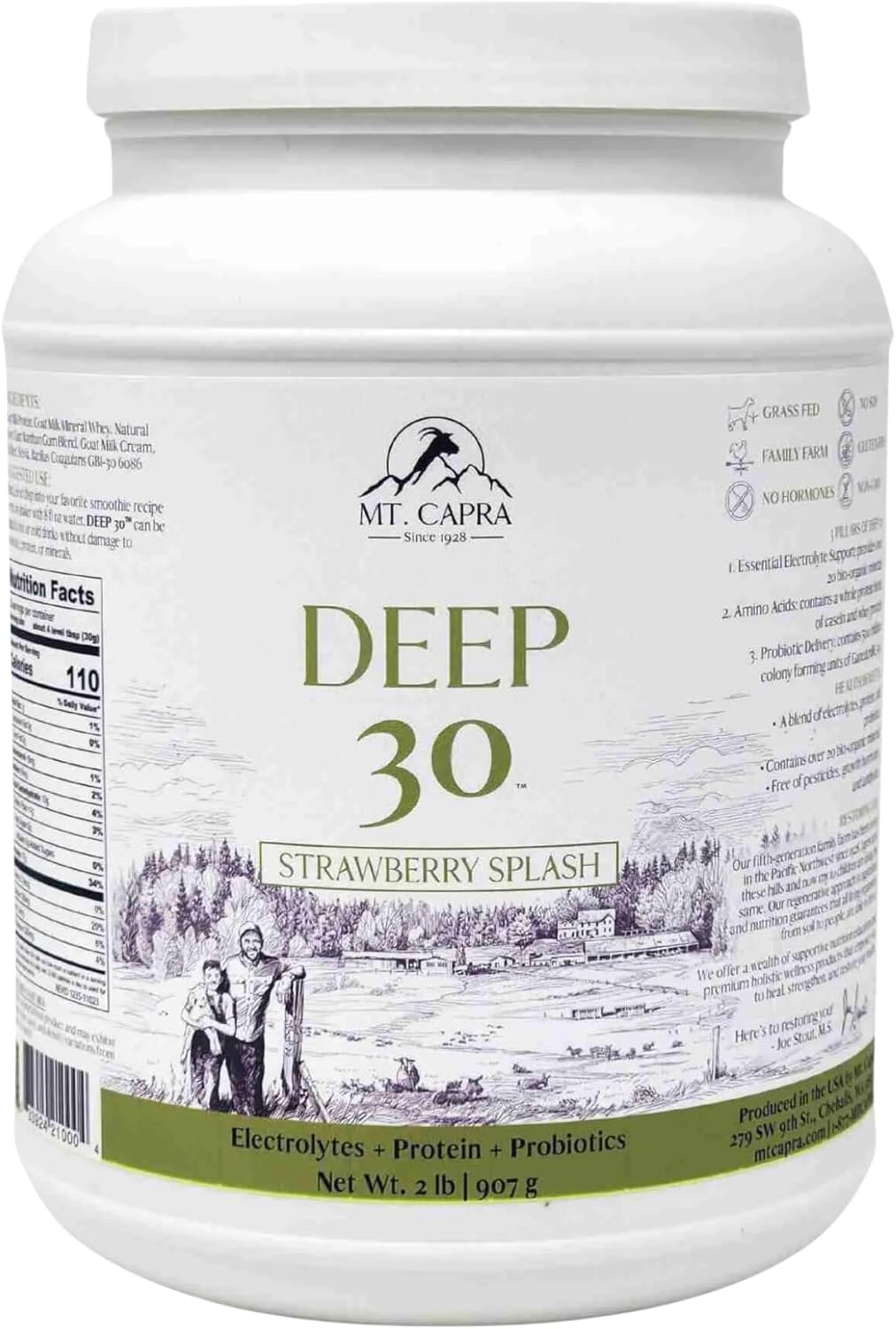 Mt. Capra Deep 30 Meal Replacement Shake with Goat Protein, Grass-Fed Whey, Casein, Minerals, and Probiotics - Strawberry Splash - 30 Servings