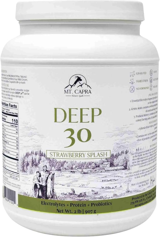 Mt. Capra Deep 30 Meal Replacement Shake with Goat Protein, Grass-Fed Whey, Casein, Minerals, and Probiotics - Strawberry Splash - 30 Servings